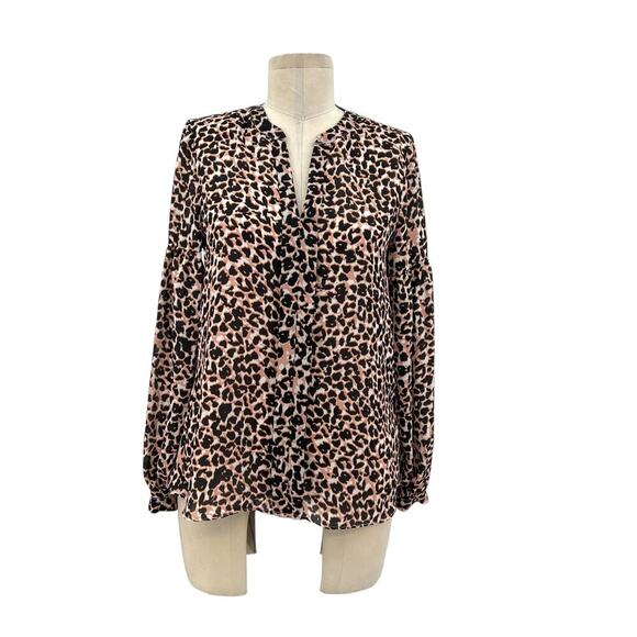 Parker Panther Animal Print Leopard Cheetah Long Sleeve Blouse Size XS - Picture 1 of 14